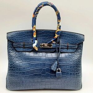 Hermes Birkin 35 Blue Alligator Leather Palladium Hardware